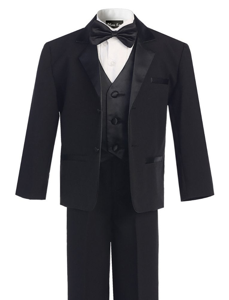 OLIVIA KOO Boy's Perfect Fit Classic Tuxedo Suit with No Tail, Black Two Button, 7